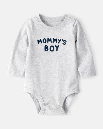 Baby Boy "Mommy's Boy" Long-Sleeve Graphic Bodysuit - Grey, 