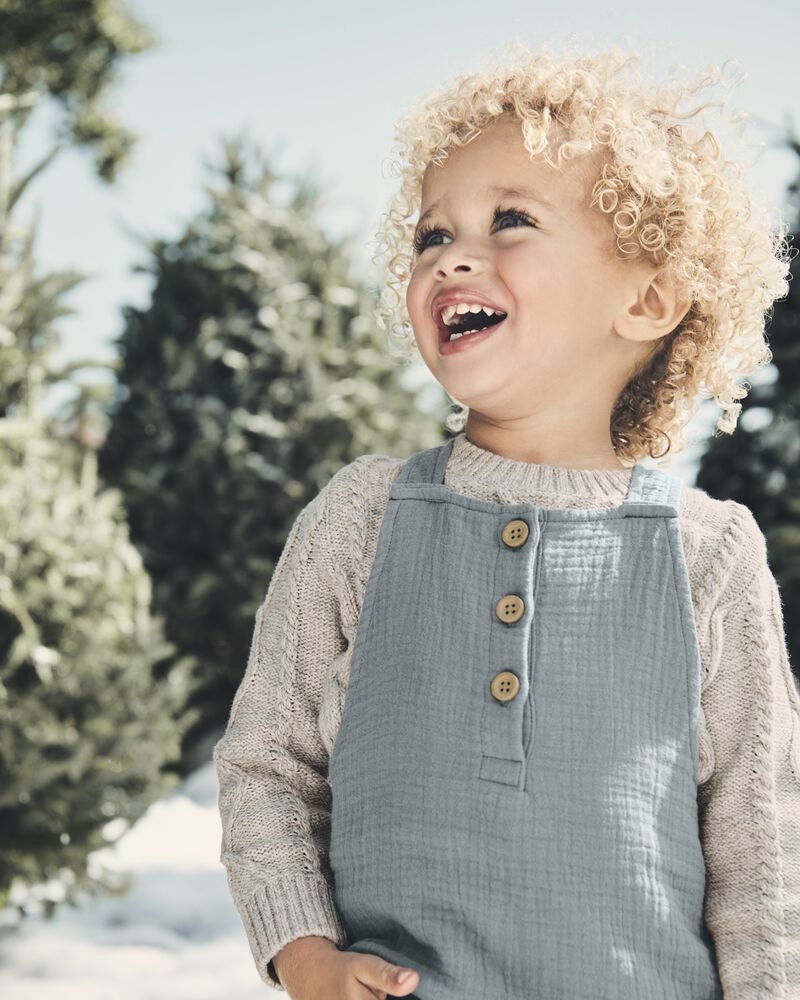 Toddler Organic Cotton Gauze Overalls - Blue, image 5 of 6 slides