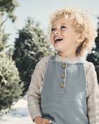 Toddler Organic Cotton Gauze Overalls - Blue, image 5 of 6 slides