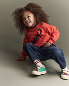 Toddler 'Why?' Graphic Pullover Sweatshirt - Orange, image 6 of 7 slides