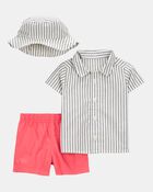 Baby 3-Piece Button-Down Shirt & Short Set, image 1 of 3 slides