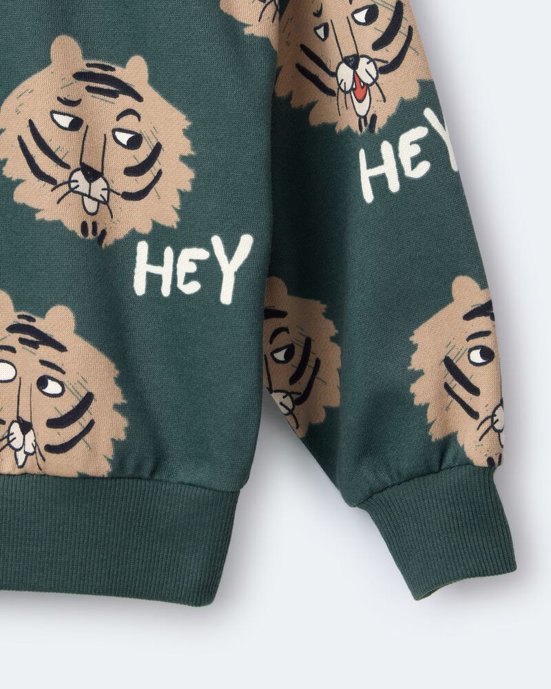 Toddler 'Hey' Tiger Dolman-Sleeve Sweatshirt - Green, image 7 of 7 slides