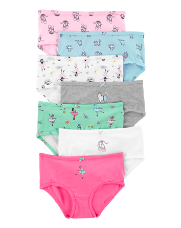 Kid 7-Pack Ballerina Print Brief Stretch Cotton Underwear, 