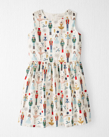 Girls Organic Cotton Dress in Nutcracker Print, 