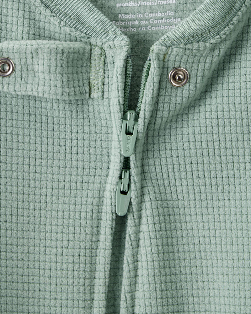 Baby Boy Waffle Knit Long-Sleeve 2-Way Zip 1-Piece Pajamas - Green, image 2 of 4 slides