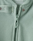 Baby Boy Waffle Knit Long-Sleeve 2-Way Zip 1-Piece Pajamas - Green, image 2 of 4 slides