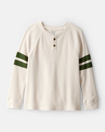 Boys Stripe Thermal Long-Sleeve Henley T-Shirt - Cream, 