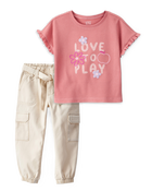 Toddler Girl 2-Piece Love to Play Graphic Tee & Cotton Cargo Joggers Set - Ivory/Pink, image 1 of 8 slides