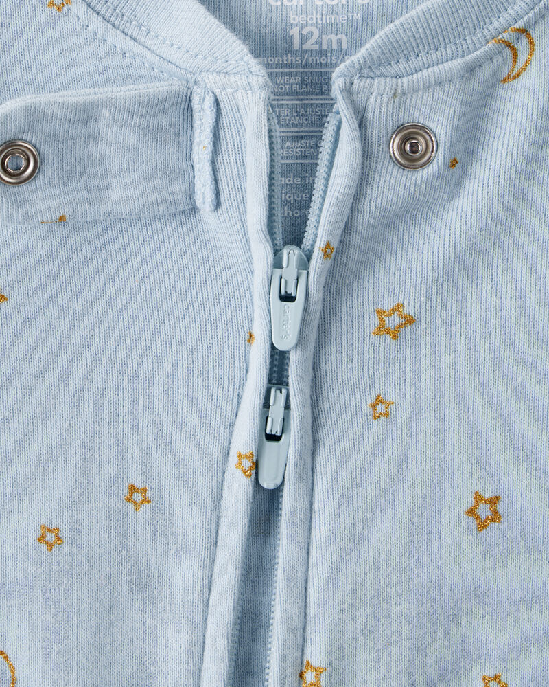 Baby Girl Unicorn Star Print 100% Cotton Long-Sleeve 2-Way Zip 1-Piece Pajamas - Blue, image 3 of 5 slides