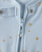 Baby Girl Unicorn Star Print 100% Cotton Long-Sleeve 2-Way Zip 1-Piece Pajamas - Blue, image 3 of 5 slides