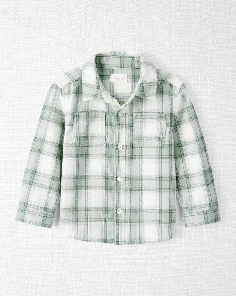 Toddler Boy Organic Cotton Herringbone Button-Front Shirt in Plaid, image 1 of 4 slides