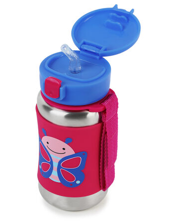 Zoo Stainless Steel Little Kid Straw Bottle - Butterfly, 