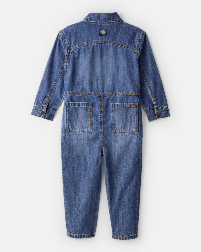 Toddler Denim Long-Sleeve Jumpsuit - Blue, image 2 of 5 slides