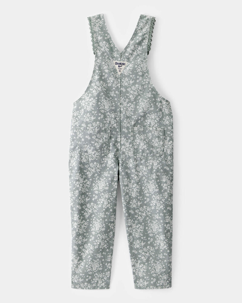 Toddler Girl Lightweight Floral Print Canvas Overalls - Green, image 2 of 4 slides