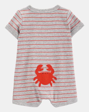 Baby Boy Crab Striped Cotton Blend Short-Sleeve Romper, 