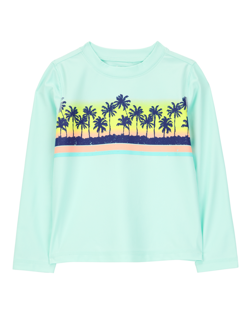Toddler Boy Palm Tree Long-Sleeve Rashguard Swim - Mint Blue, image 1 of 3 slides