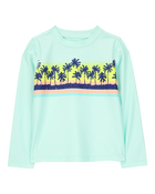Toddler Boy Palm Tree Long-Sleeve Rashguard Swim - Mint Blue, image 1 of 3 slides