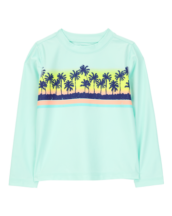 Toddler Boy Palm Tree Long-Sleeve Rashguard Swim - Mint Blue, 