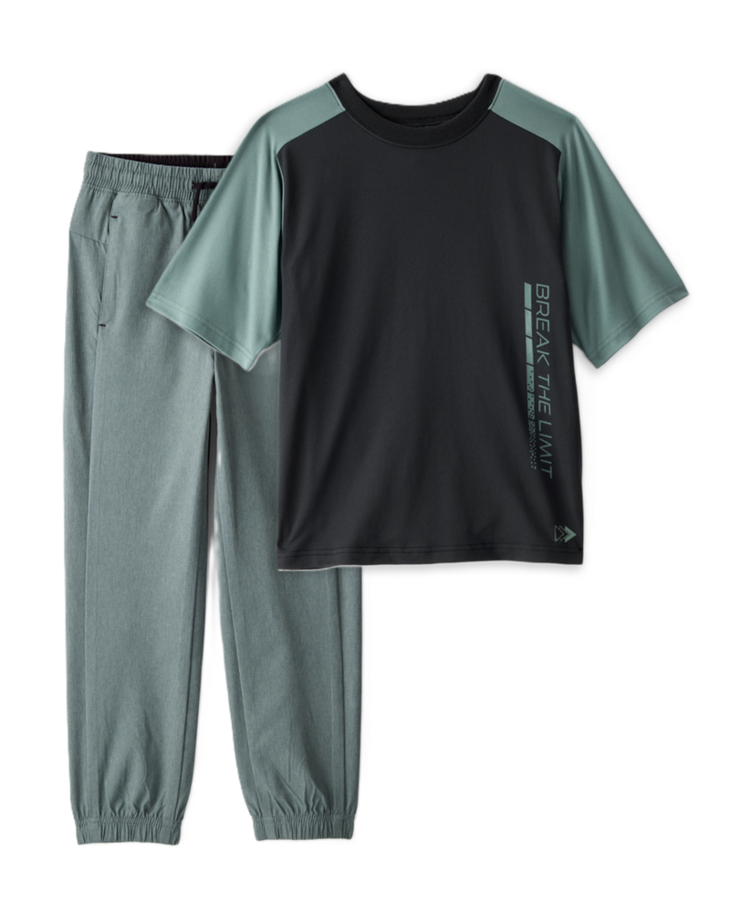 Boys 2-Piece Graphic Tee & Active Joggers Set - Black/Green, image 1 of 6 slides