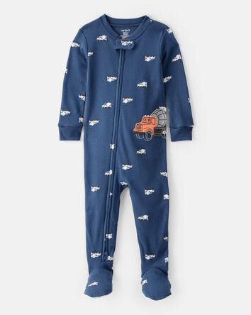 Toddler Boy Construction 100% Cotton Long-Sleeve 1-Piece Pajamas - Blue, 