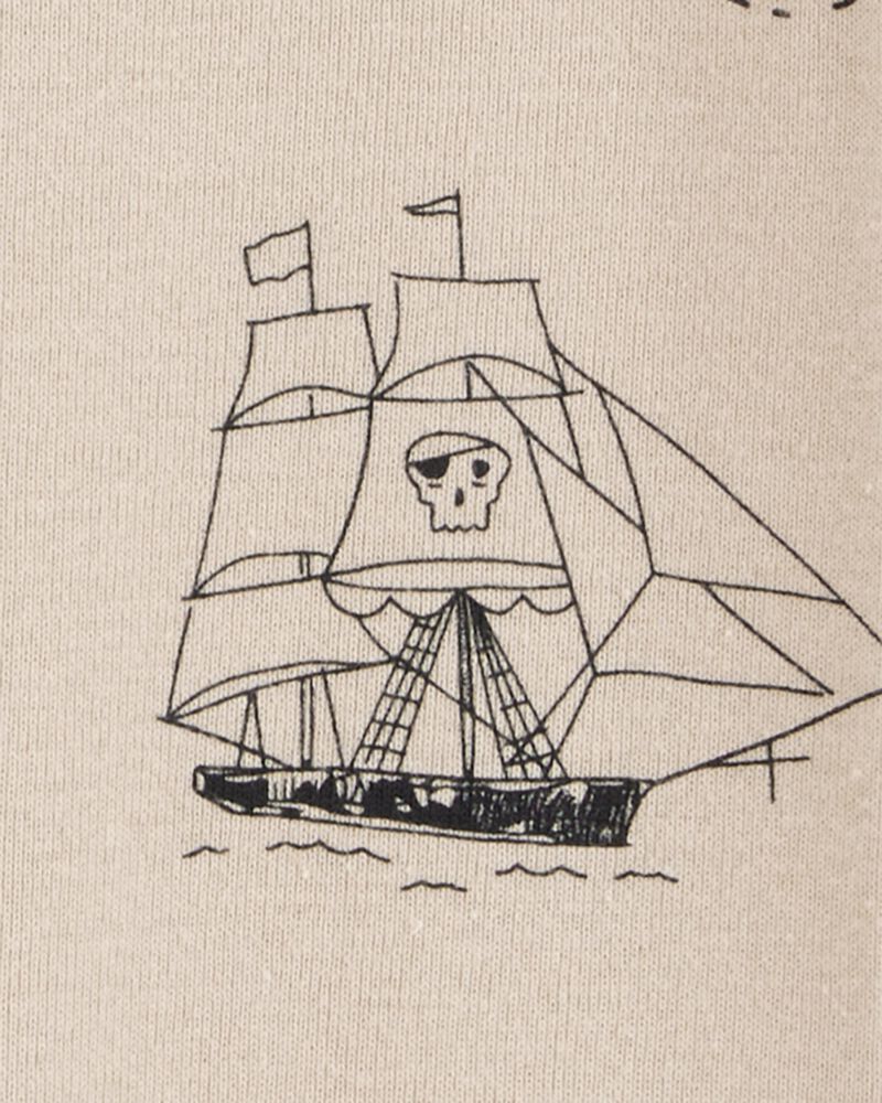 Toddler Boy Pirate Boat Snug Fit Cotton Footless 1-Piece Pajamas - Khaki, image 2 of 4 slides
