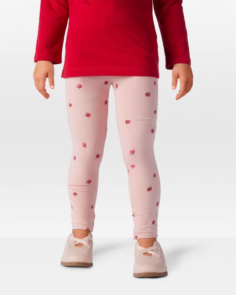 Toddler Girl Cotton Apple Stretch Leggings - Pink, image 3 of 6 slides