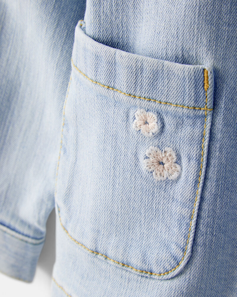 Toddler Girl Flower Embroidered Denim Jacket - Light Wash, image 2 of 4 slides