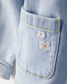 Toddler Girl Flower Embroidered Denim Jacket - Light Wash, image 2 of 4 slides