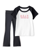 Girls 2-Piece G.O.A.T Graphic Tee & Knit Active Flared Pants Set - Black/Ivory, image 1 of 7 slides