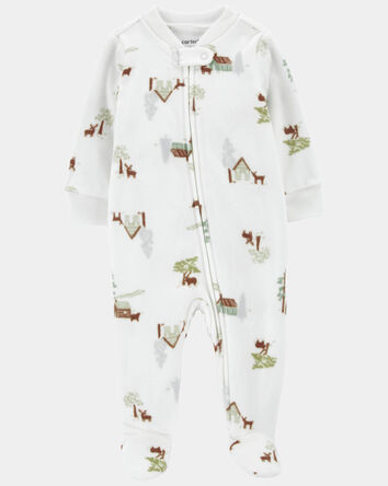 Baby Boy Barn Print Fleece Sleep & Play Pajamas - White, 