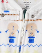 Baby Snowman Fair Isle Fleece Long-Sleeve Loose Fit 1-Piece Pajamas - White, image 2 of 4 slides