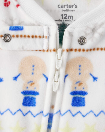 Baby Snowman Fair Isle Fleece Long-Sleeve Loose Fit 1-Piece Pajamas - White, 