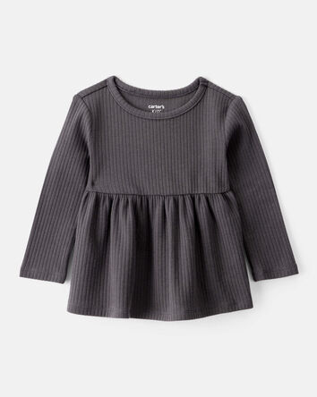 Baby Girl Long-Sleeve Peplum Top - Black, 