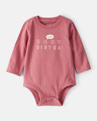 Baby Girl Sweetest Baby Sister Cotton Long-Sleeve Graphic Bodysuit - Pink, image 1 of 3 slides