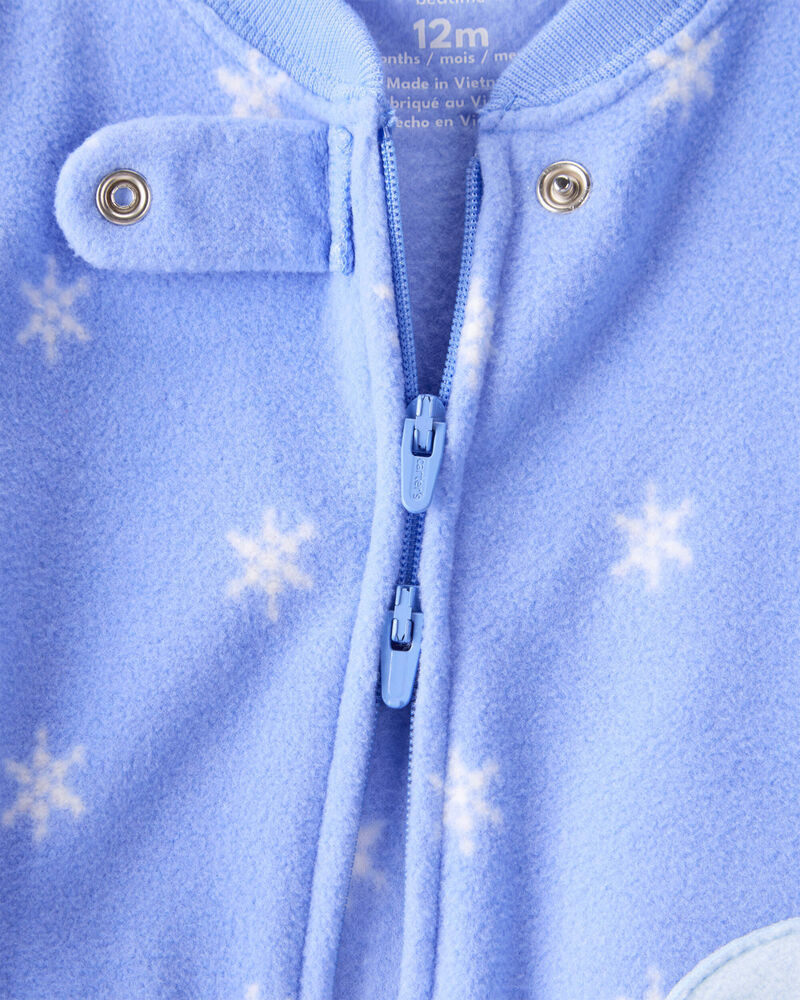 Baby Girl Penguin Print Fleece Long-Sleeve Loose Fit 1-Piece Pajamas - Blue, image 3 of 5 slides