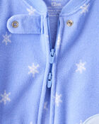 Baby Girl Penguin Print Fleece Long-Sleeve Loose Fit 1-Piece Pajamas - Blue, image 3 of 5 slides