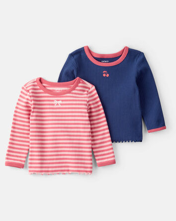 Baby Girl 2-Pack Long-Sleeve Tops - Blue/Pink, 