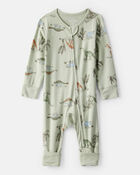 Baby Boy Dinosaur Print PurelySoft Long-Sleeve Sleep & Play Pajamas - Green, image 1 of 8 slides