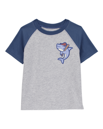 Toddler 2-Piece Shark Raglan Tee & Pull-On Shorts Set - Grey/Navy, 