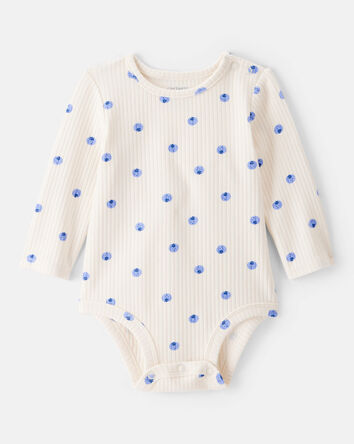 Baby Girl Blueberry Print Long-Sleeve Fashion Bodysuit - Ivory, 
