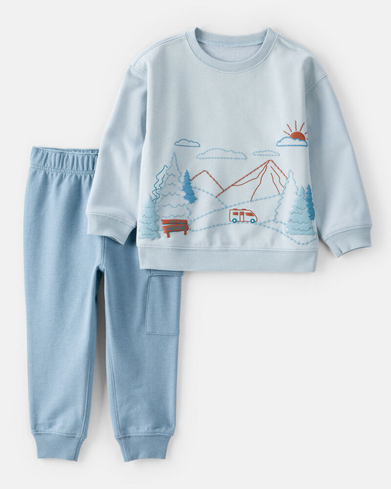 Toddler Boy 2-Piece DayDream Fleece Mountain Pullover & Pant Set - Blue, image 1 of 6 slides