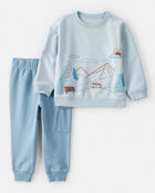 Toddler Boy 2-Piece DayDream Fleece Mountain Pullover & Pant Set - Blue, image 1 of 6 slides
