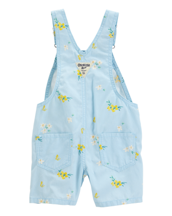 Toddler Girl Floral Shortalls - Blue, 