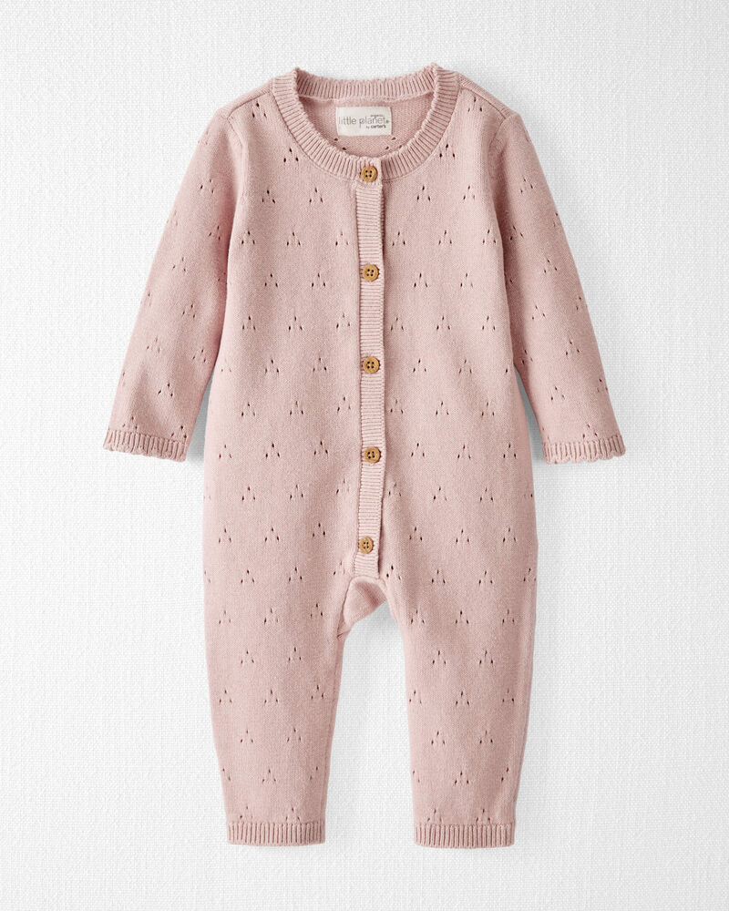 Baby Girl Organic Cotton Sweater Knit Pointelle Jumpsuit - Pink, image 1 of 4 slides