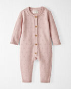 Baby Girl Organic Cotton Sweater Knit Pointelle Jumpsuit - Pink, image 1 of 4 slides