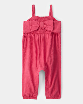 Baby Bow Gauze Jumpsuit - Pink, 