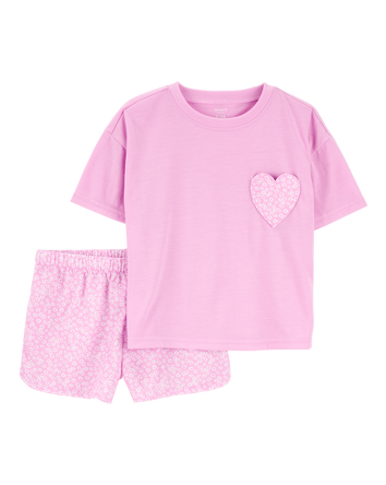 Girls 2-Piece Heart Loose Fit Pajamas, 
