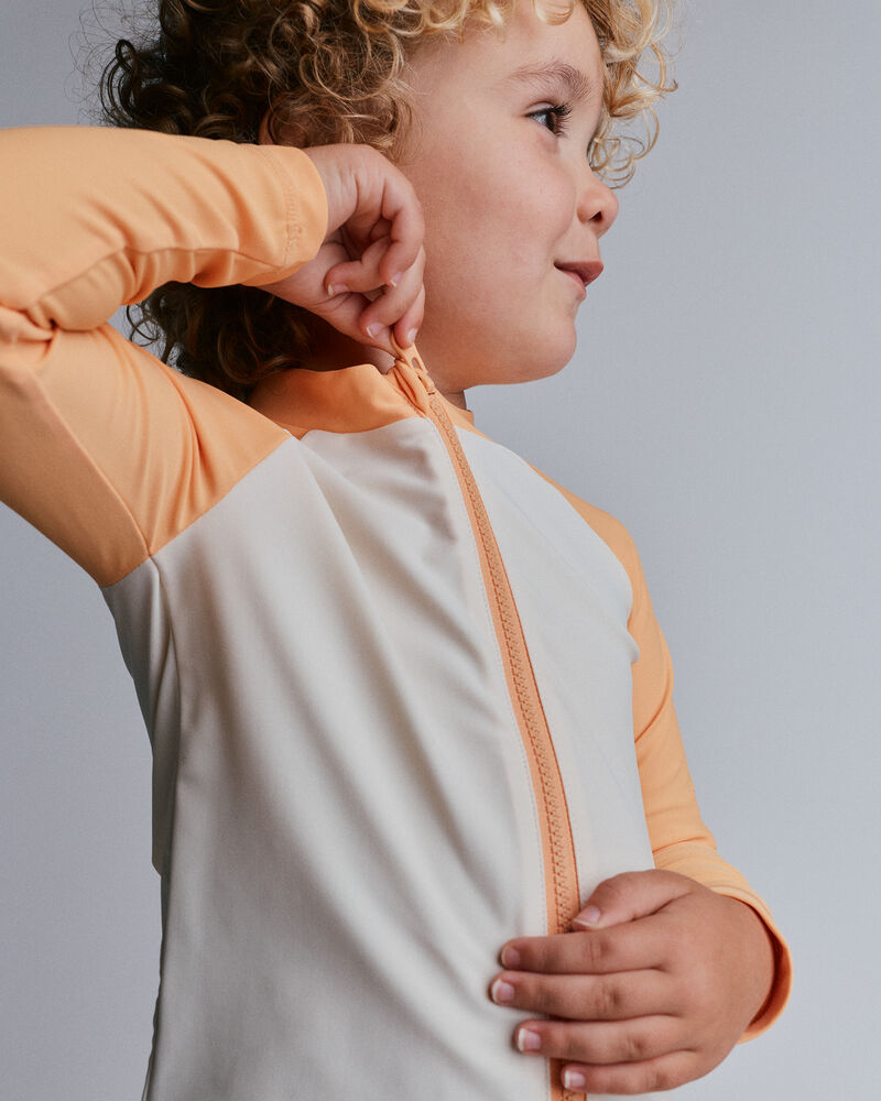 Toddler Boy Full-Zip Long-Sleeve Rashguard - Orange/Cream, image 3 of 6 slides