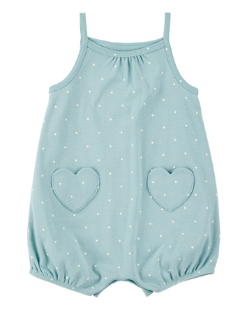 Baby Heart Pockets Cotton Romper - Blue, 