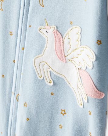 Toddler Girl Unicorn Star 100% Cotton Long-Sleeve 1-Piece Pajamas - Blue, 